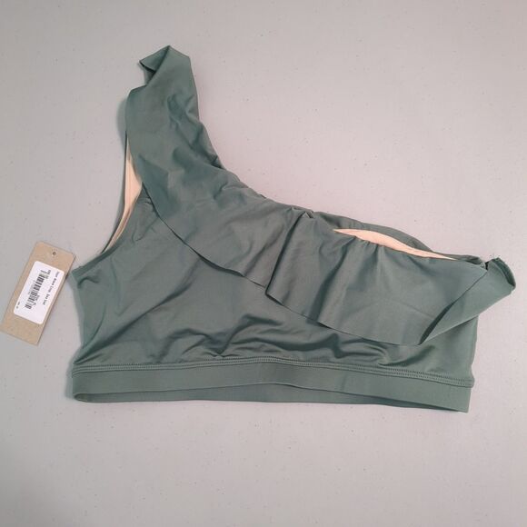 Albion Swim Bikini top xl extra large one shoulder green ruffle new with tags - Picture 3 of 3